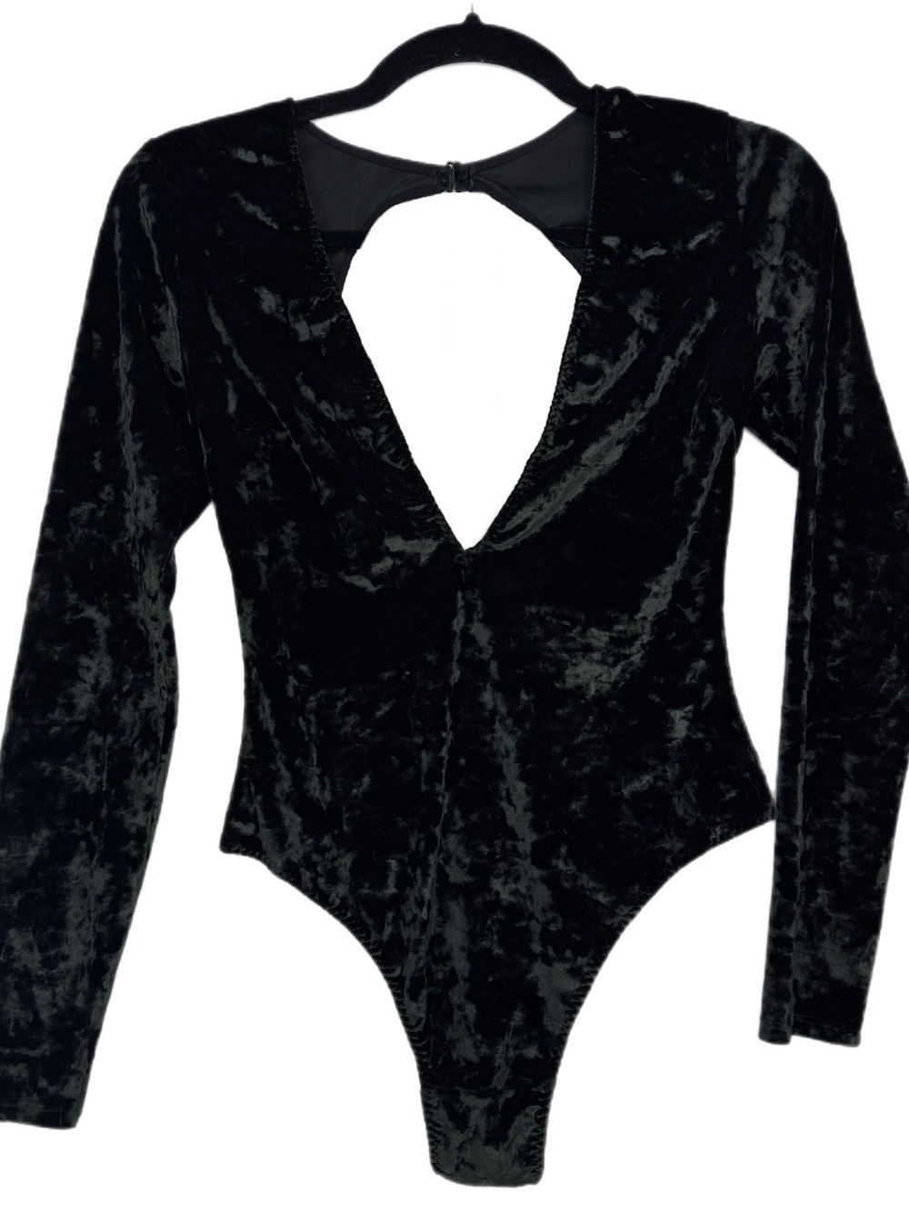 Victoria’s Secret Black Velvet Backless long sleeve V-Neck One Piece